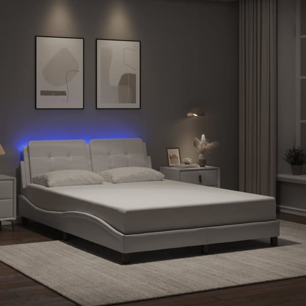 vidaXL sengeramme med LED-lys 120x200 cm kunstlæder hvid