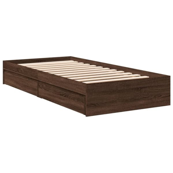 vidaXL Sängynrunko laatikoilla ruskea tammi 90x190 cm tekninen puu