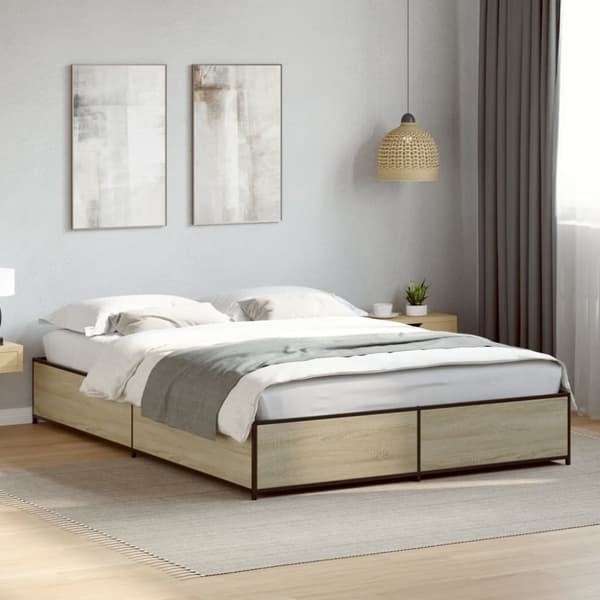 vidaXL sengestel 140x200 cm konstrueret træ og metal sonoma-eg