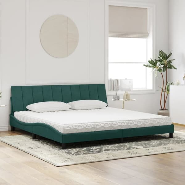 vidaXL seng med madras 200x200 cm velour mørkegrøn