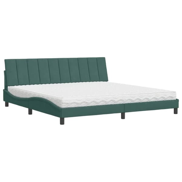 vidaXL seng med madras 200x200 cm velour mørkegrøn