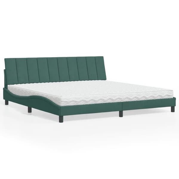 vidaXL seng med madras 200x200 cm velour mørkegrøn