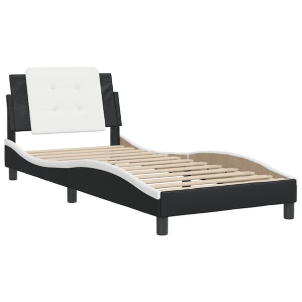 vidaXL sengeramme med sengegavl 100x200 cm kunstlæder sort og hvid