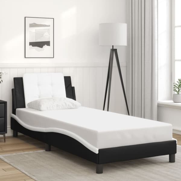 vidaXL sengeramme med sengegavl 100x200 cm kunstlæder sort og hvid