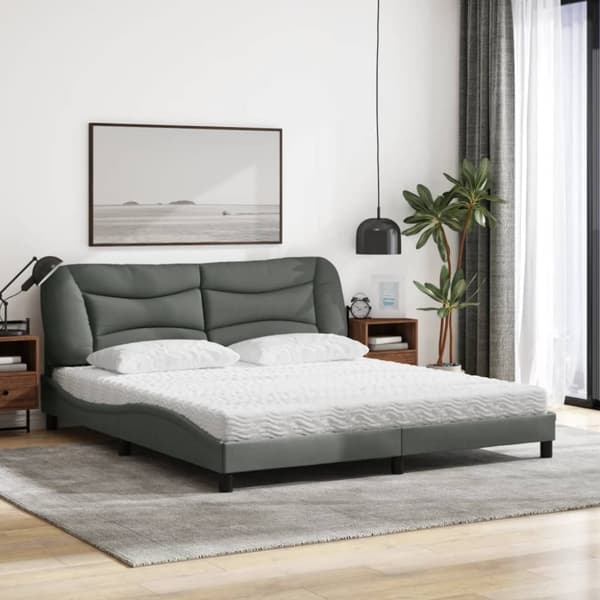 vidaXL Seng med madras 180x200 cm stof mørkegrå