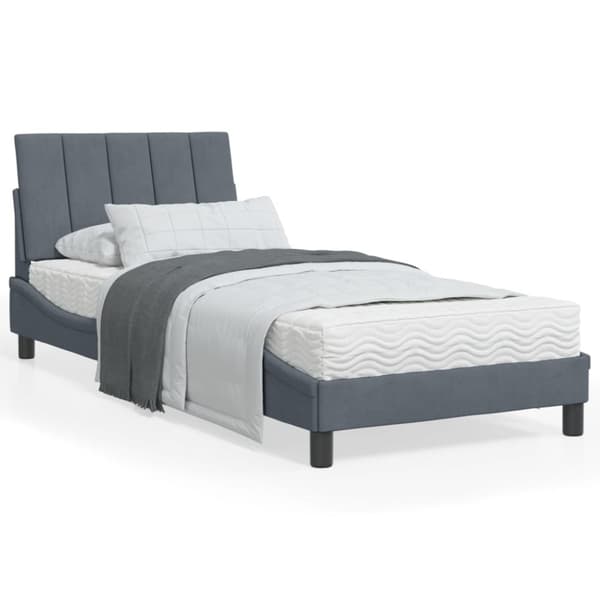 vidaXL seng med madras 90x200 cm velour mørkegrå