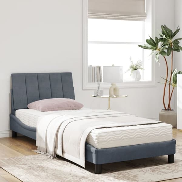vidaXL seng med madras 90x200 cm velour mørkegrå
