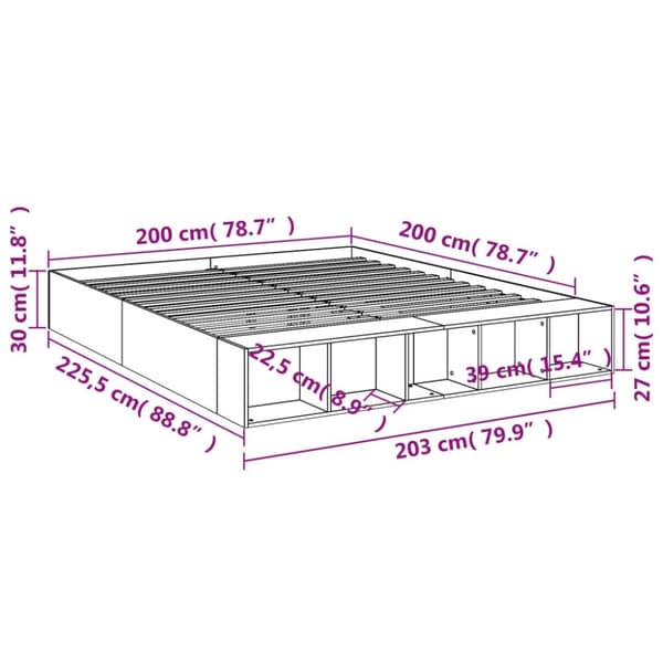 vidaXL Sengeramme grå sonoma 200x200 cm konstruert tre
