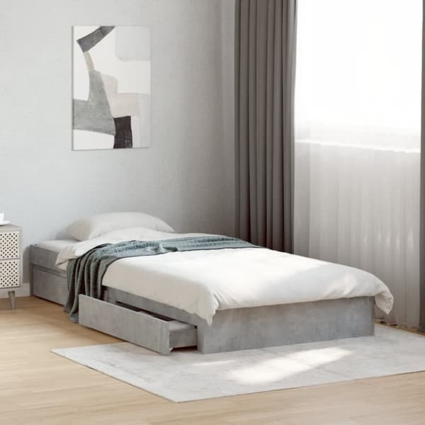 vidaXL Sängynrunko laatikoilla betoninharmaa 90x190 cm tekninen puu