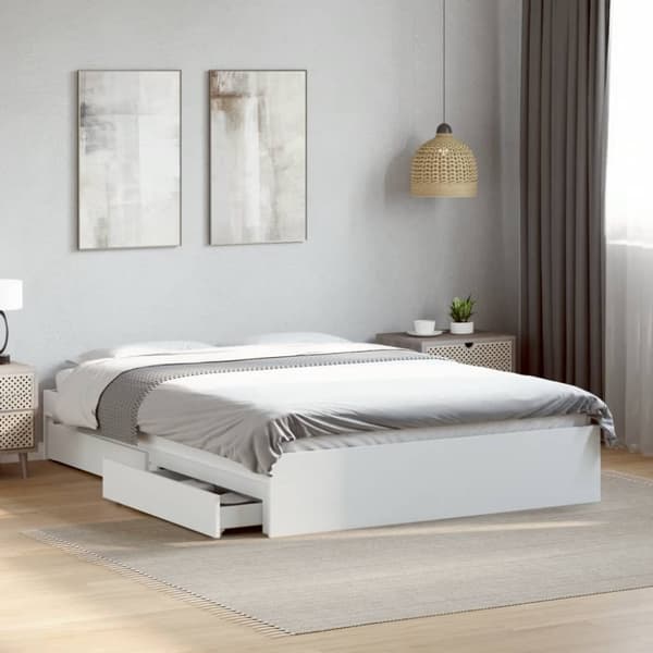 vidaXL sengeramme med skuffer 140x190 cm konstrueret træ hvid