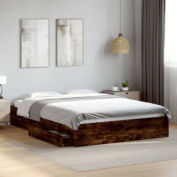 vidaXL sengeramme med skuffer 160x200 cm konstrueret træ røget eg