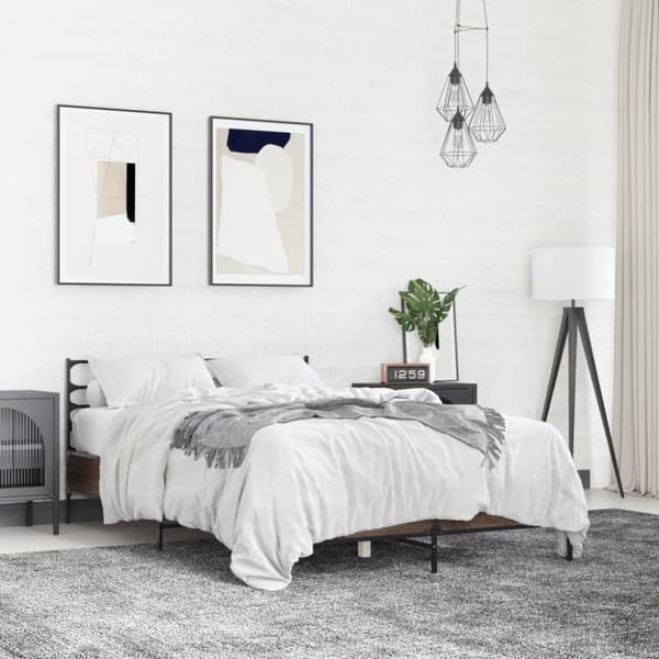 vidaXL Sengeramme brun eik 120x190 cm konstruert tre og metall