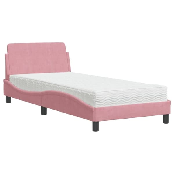 vidaXL seng med madras 90x190 cm velour lyserød