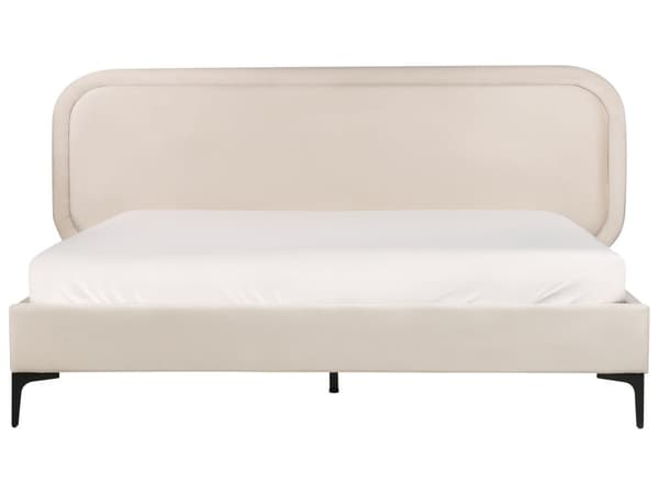 Sänky vaalea beige sametti verhoilu runko 160 x 200 cm sängynpääty moderni tyyli