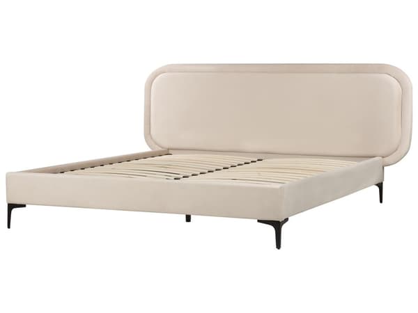 Sänky vaalea beige sametti verhoilu runko 160 x 200 cm sängynpääty moderni tyyli