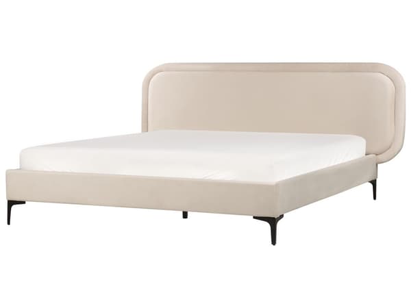 Sänky vaalea beige sametti verhoilu runko 160 x 200 cm sängynpääty moderni tyyli