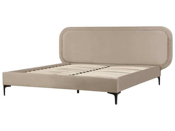 Sänky beige sametti verhoilu runko 140 x 200 cm sängynpääty moderni tyyli
