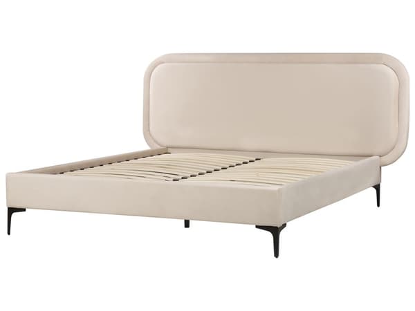 Sänky vaalea beige sametti verhoilu runko 140 x 200 cm sängynpääty moderni tyyli