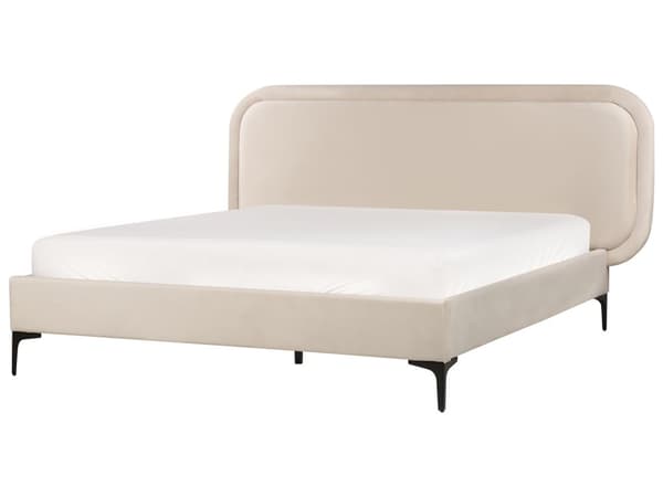 Sänky vaalea beige sametti verhoilu runko 140 x 200 cm sängynpääty moderni tyyli