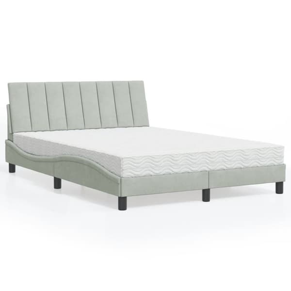vidaXL seng med madras 140x200 cm velour lysegrå