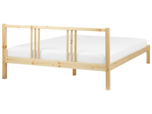 Seng Lyst Træ 160 x 200 cm Moderne Dobbeltseng med Sengegavl To Mands Lav Sengeramme Minimalistisk Design Træseng