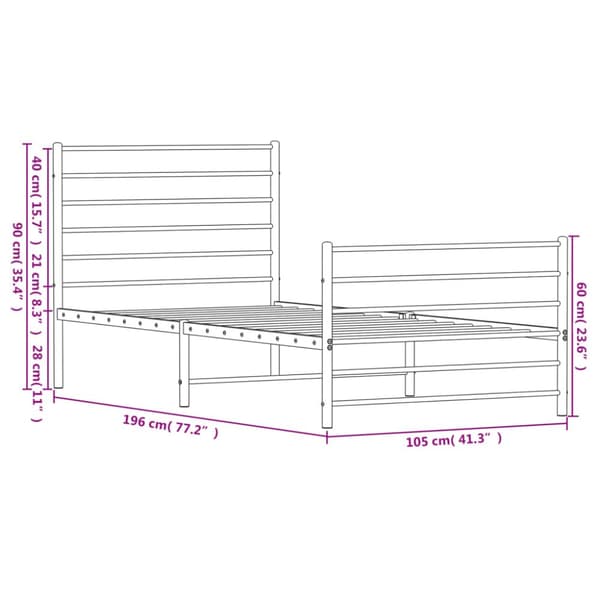 The Living Store sengeramme med sengegavl og fodgærde 100x190 cm metal sort - Senge & sengeramme