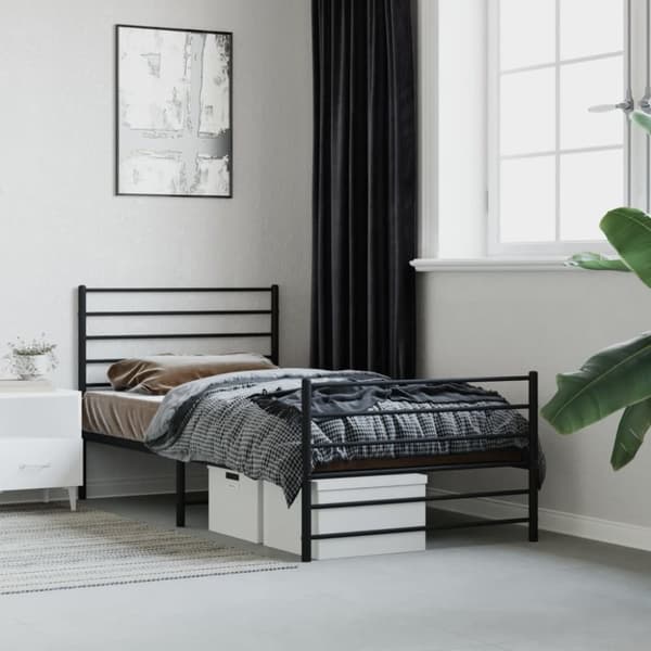 The Living Store sengeramme med sengegavl og fodgærde 100x190 cm metal sort - Senge & sengeramme