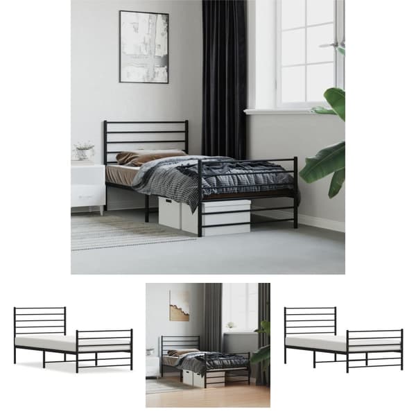 The Living Store sengeramme med sengegavl og fodgærde 100x190 cm metal sort - Senge & sengeramme