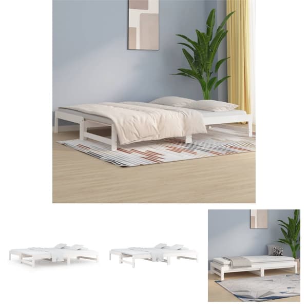 The Living Store daybed med udtræk 2x(90x200) cm massivt fyrretræ hvid -  Senge & sengeramme