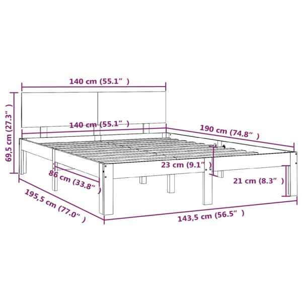 The Living Store sengeramme 140x190 cm massivt fyrretræ - Senge & sengeramme