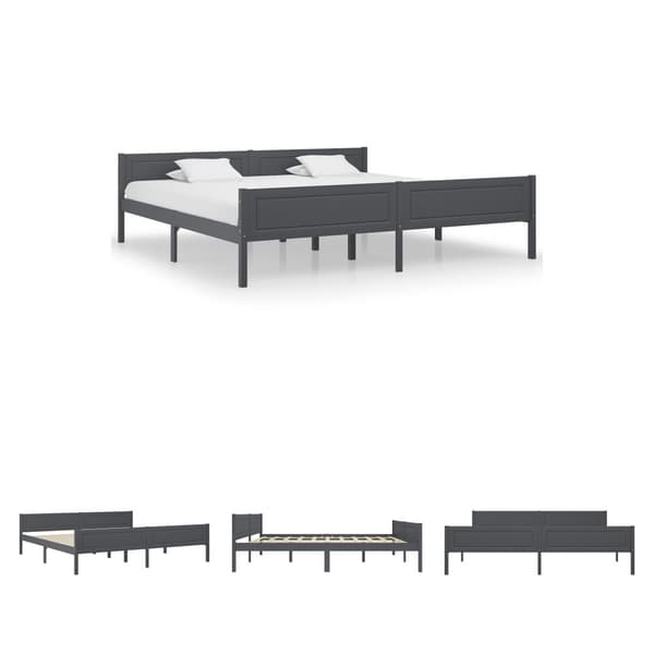 The Living Store sengestel 200x200 cm massivt fyrretræ grå - Senge & sengeramme