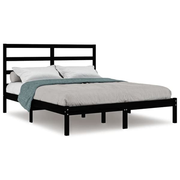 The Living Store sengeramme 140x190 cm massivt fyrretræ sort - Senge & sengeramme