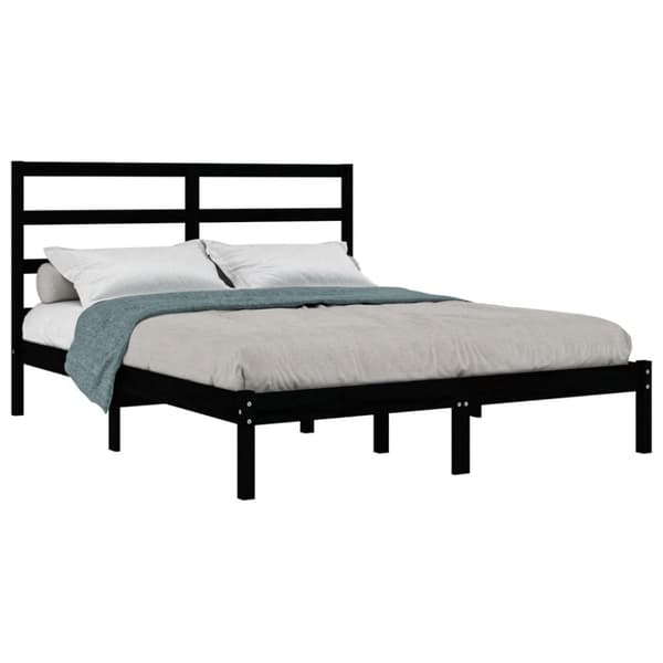 The Living Store sengeramme 140x190 cm massivt fyrretræ sort - Senge & sengeramme