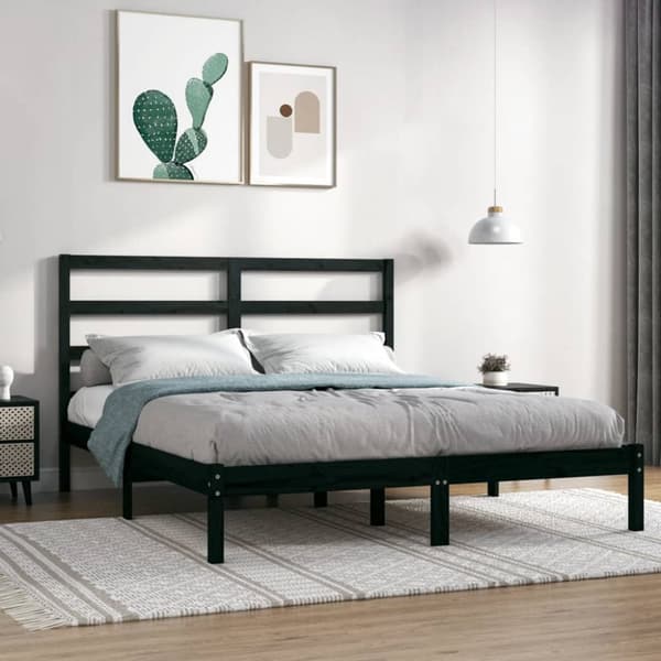 The Living Store sengeramme 140x190 cm massivt fyrretræ sort - Senge & sengeramme