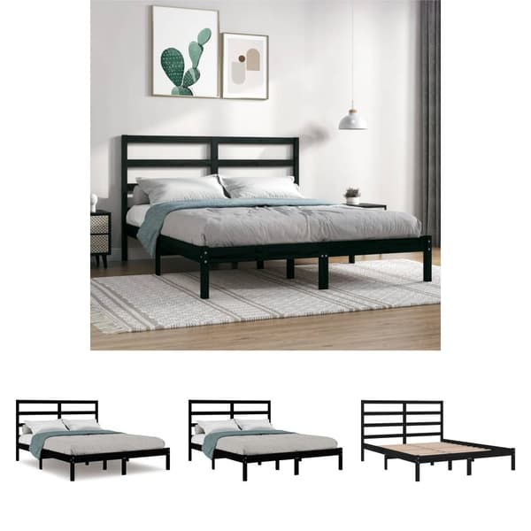 The Living Store sengeramme 140x190 cm massivt fyrretræ sort - Senge & sengeramme
