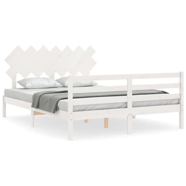 The Living Store sengeramme med sengegavl 140x200 cm massivt træ hvid -  Senge & sengeramme