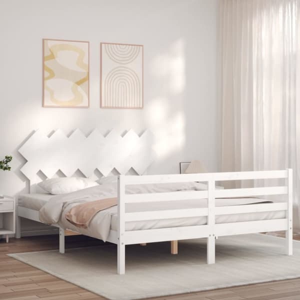 The Living Store sengeramme med sengegavl 140x200 cm massivt træ hvid -  Senge & sengeramme