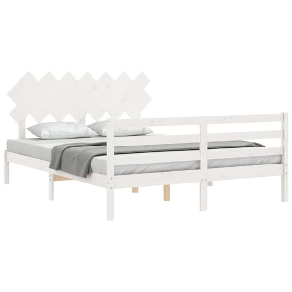 The Living Store sengeramme med sengegavl 140x200 cm massivt træ hvid -  Senge & sengeramme