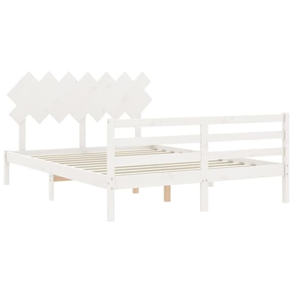 The Living Store sengeramme med sengegavl 140x200 cm massivt træ hvid -  Senge & sengeramme