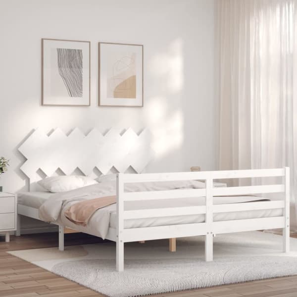 The Living Store sengeramme med sengegavl 140x200 cm massivt træ hvid -  Senge & sengeramme