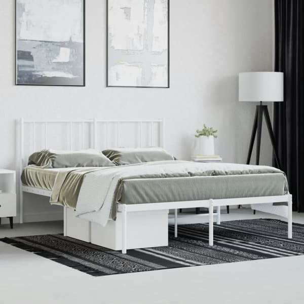 The Living Store sengeramme med sengegavl 160x200 cm metal hvid -  Senge & sengeramme