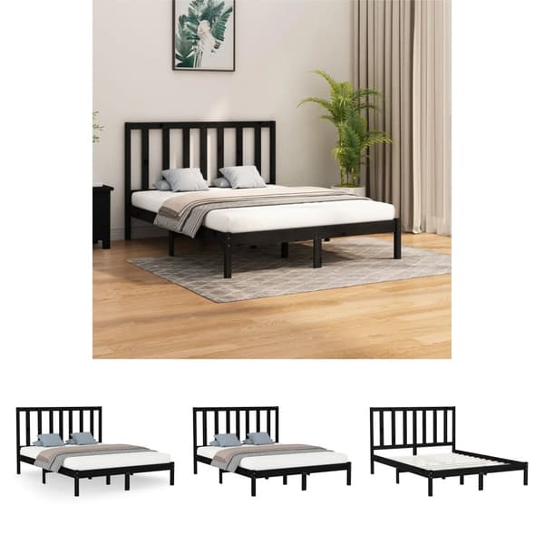 The Living Store sengeramme 140x200 cm massivt træ sort -  Senge & sengeramme