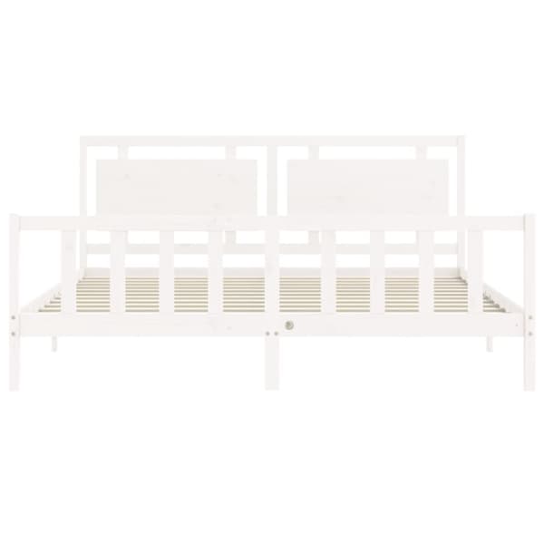 The Living Store sengeramme med sengegavl 200x200 cm massivt træ hvid - Senge & sengeramme