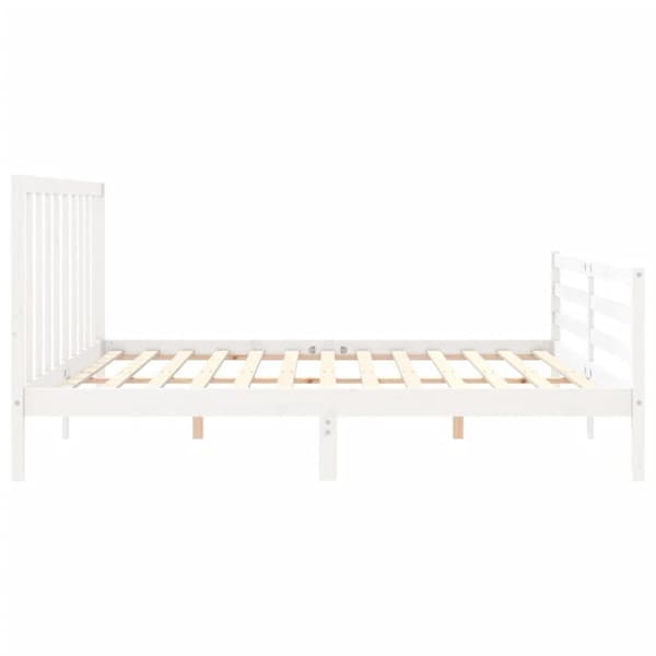The Living Store sengeramme med sengegavl 200x200 cm massivt træ hvid - Senge & sengeramme