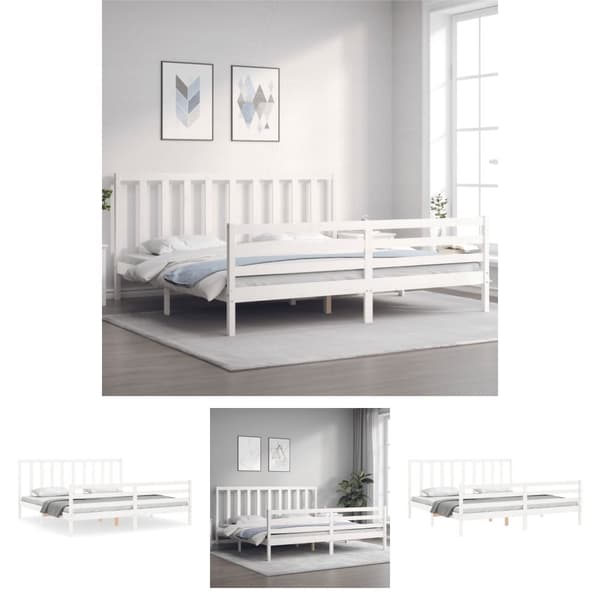 The Living Store sengeramme med sengegavl 200x200 cm massivt træ hvid -  Senge & sengeramme