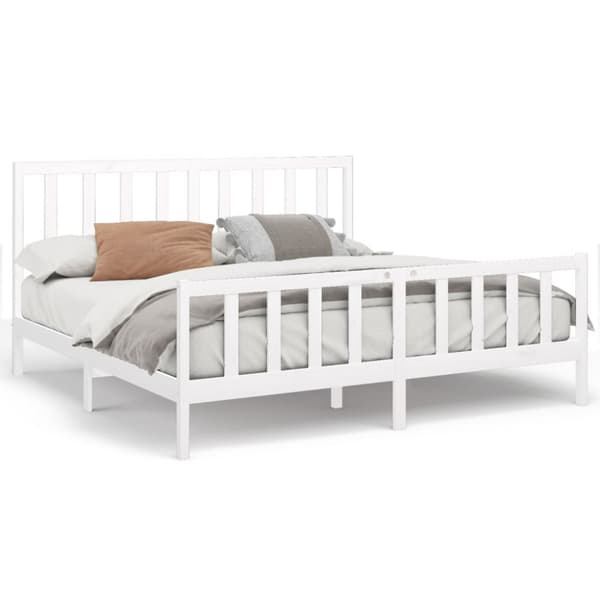 The Living Store sengeramme 200x200 cm massivt fyrretræ hvid -  Senge & sengeramme