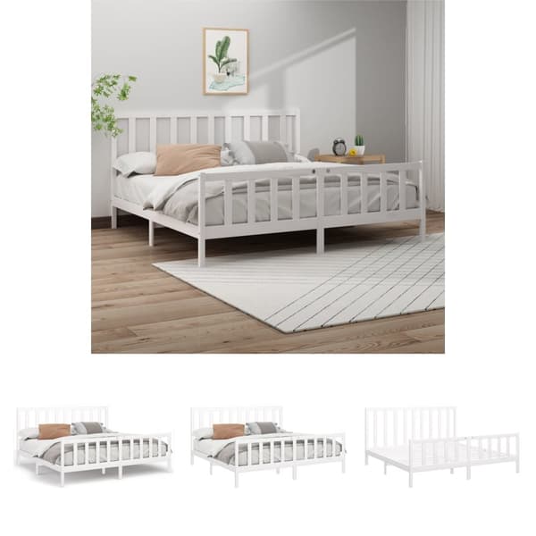 The Living Store sengeramme 200x200 cm massivt fyrretræ hvid -  Senge & sengeramme