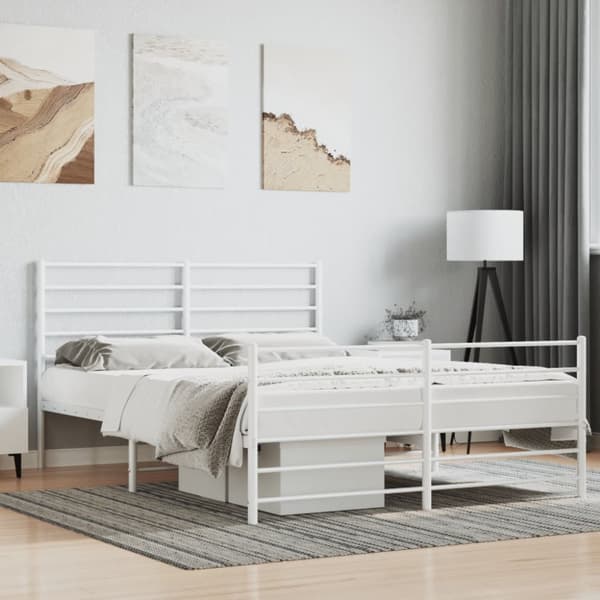 The Living Store sengeramme med sengegavl og fodgærde 120x200 cm metal hvid -  Senge & sengeramme