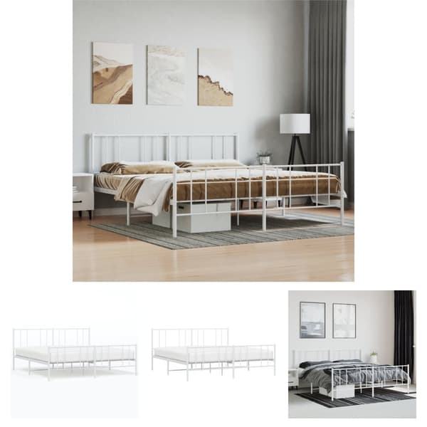 The Living Store sengeramme med sengegavl og fodgærde 180x200 cm metal hvid -  Senge & sengeramme