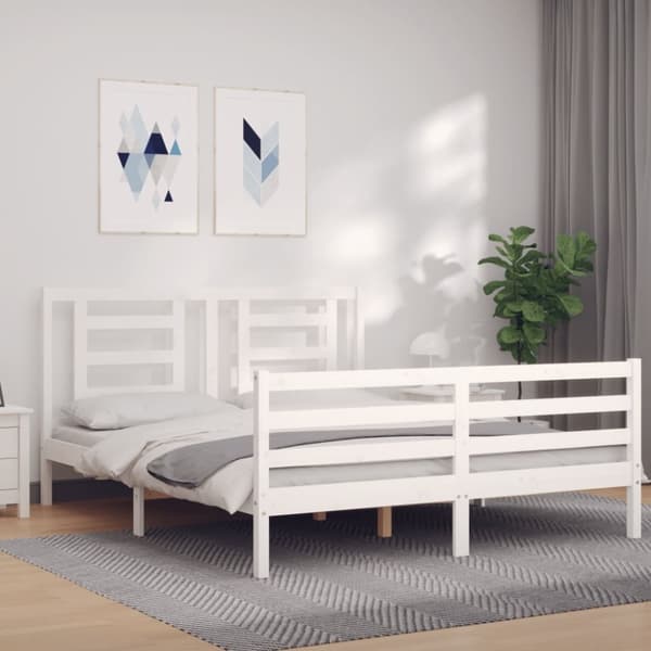 The Living Store Sängynrunko päädyllä valkoinen 160x200 cm täysi mänty - Sängyt & sängynrungot